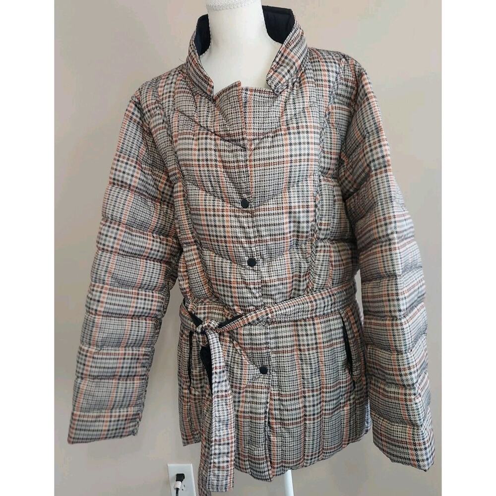NWOT Lane Bryant Houndstooth Plaid/Navy Blue Reversible Jacket Sz 22/24 w/Belt